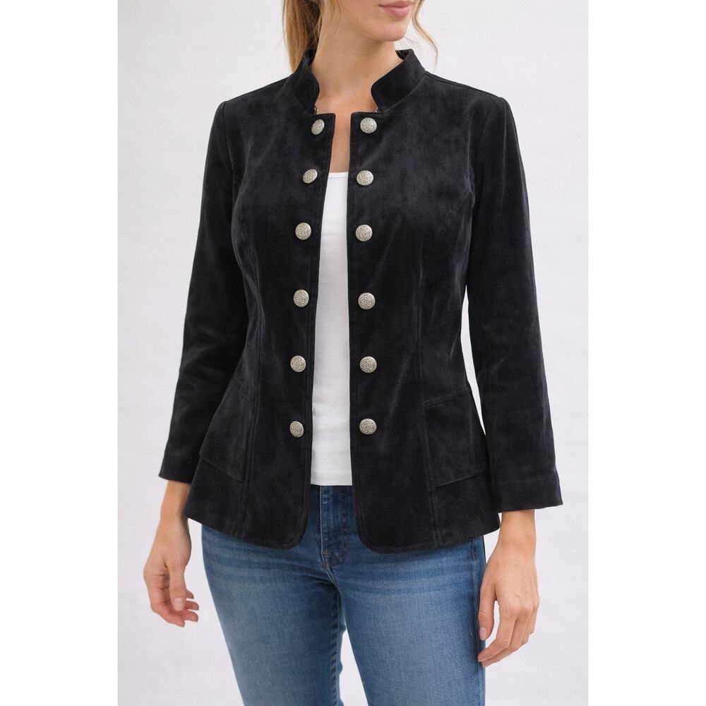 Dressbarn Black Corduroy Western Jacket Womens Small Silver Button Stretch Lined